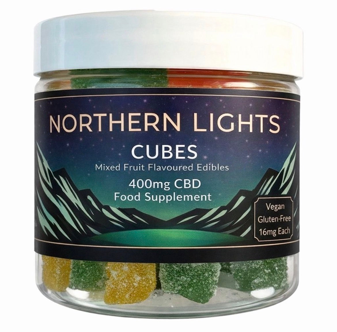 400mg (25 X 16mg per gummy ) CBD Gummy Cubes (Small Tub) FULL-SPECTRUM (Mild 🌱)