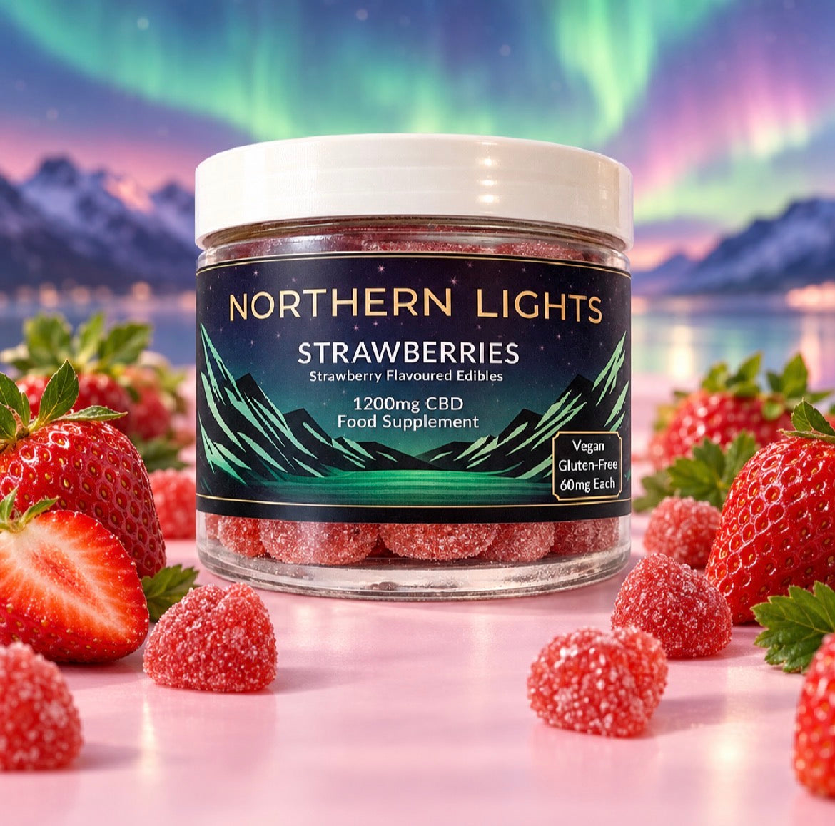 1200mg CBD Gummy Strawberries - Full Spectrum | 60mg Per Gummy | 20 Gummies
