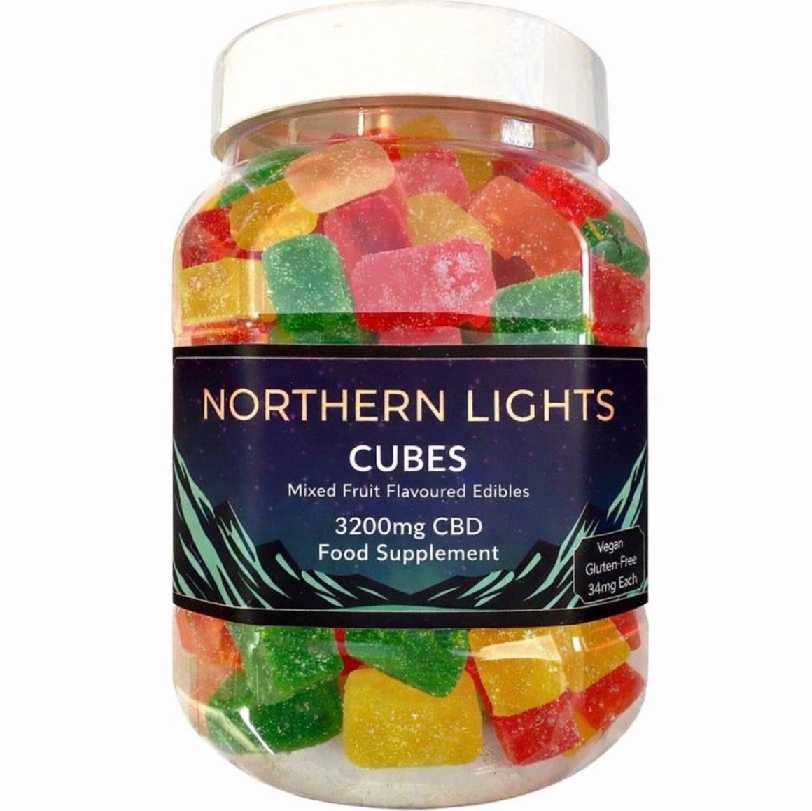 3200mg (95 X 32mg Per Gummy) CBD Gummy Cubes (Large Tub) FULL-SPECTRUM (Medium ⚖️)
