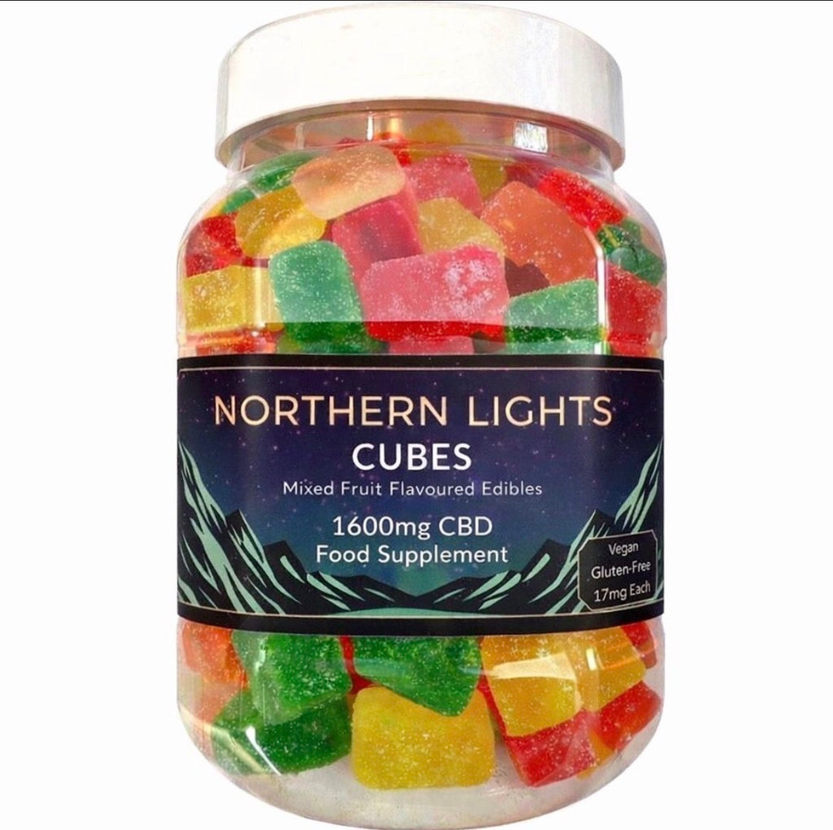 1600mg (95 X 17mg Per GUMMY) CBD Gummy Cubes (Large Tub) FULL-SPECTRUM (Mild 🌱)