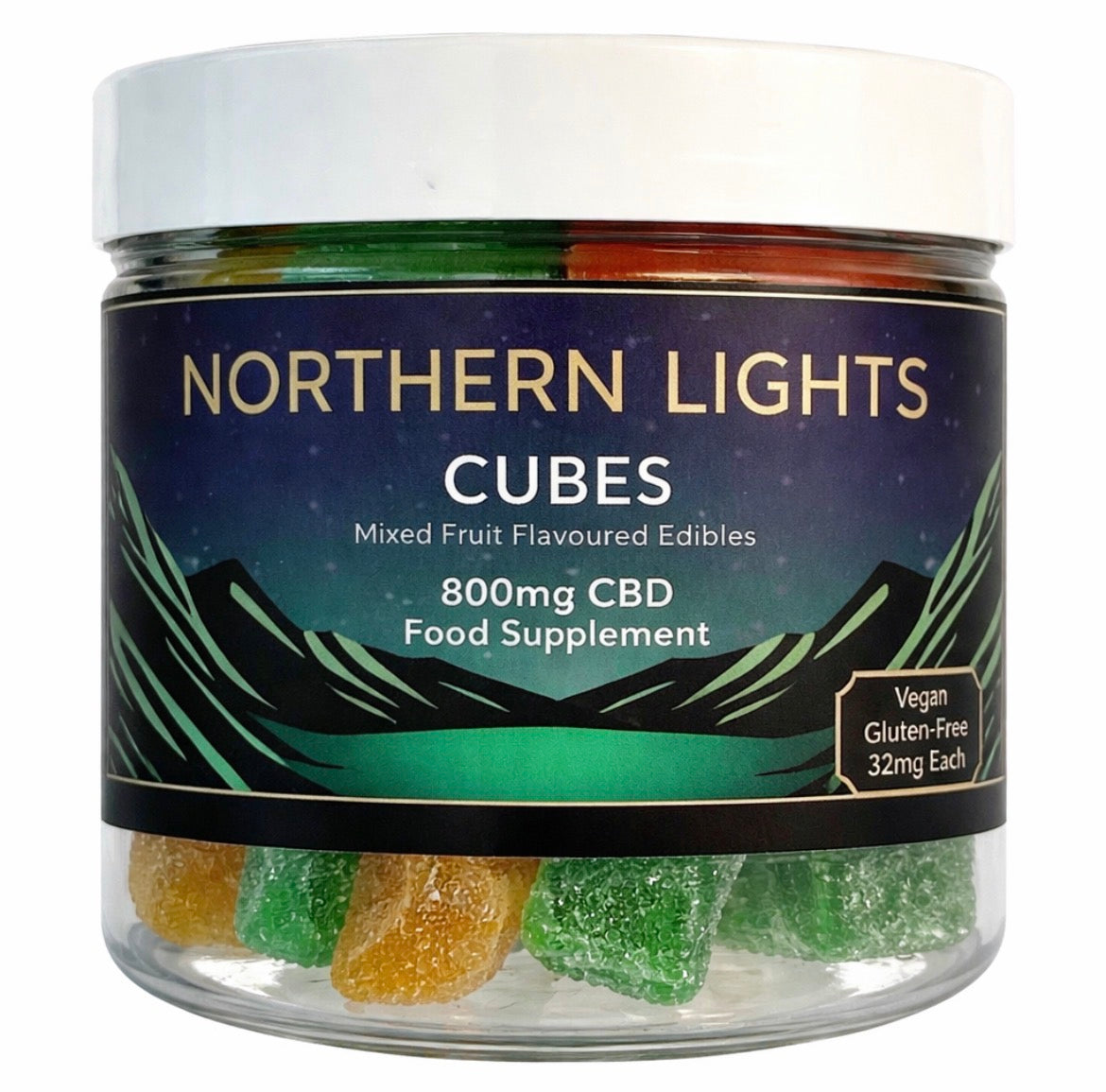 800mg (25 X 32mg Per Gummy) CBD Gummy Cubes (Small Tub) FULL-SPECTRUM ( Medium ⚖️)